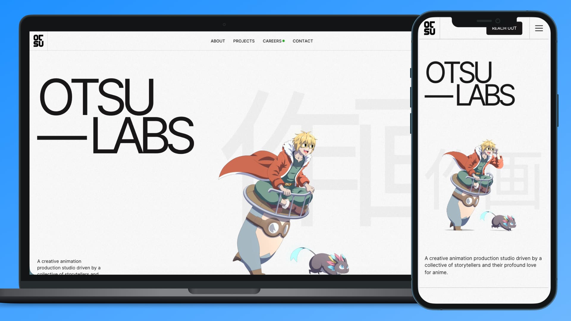 Сайт аниме-студии Otsu Labs с ярким динамичным дизайном